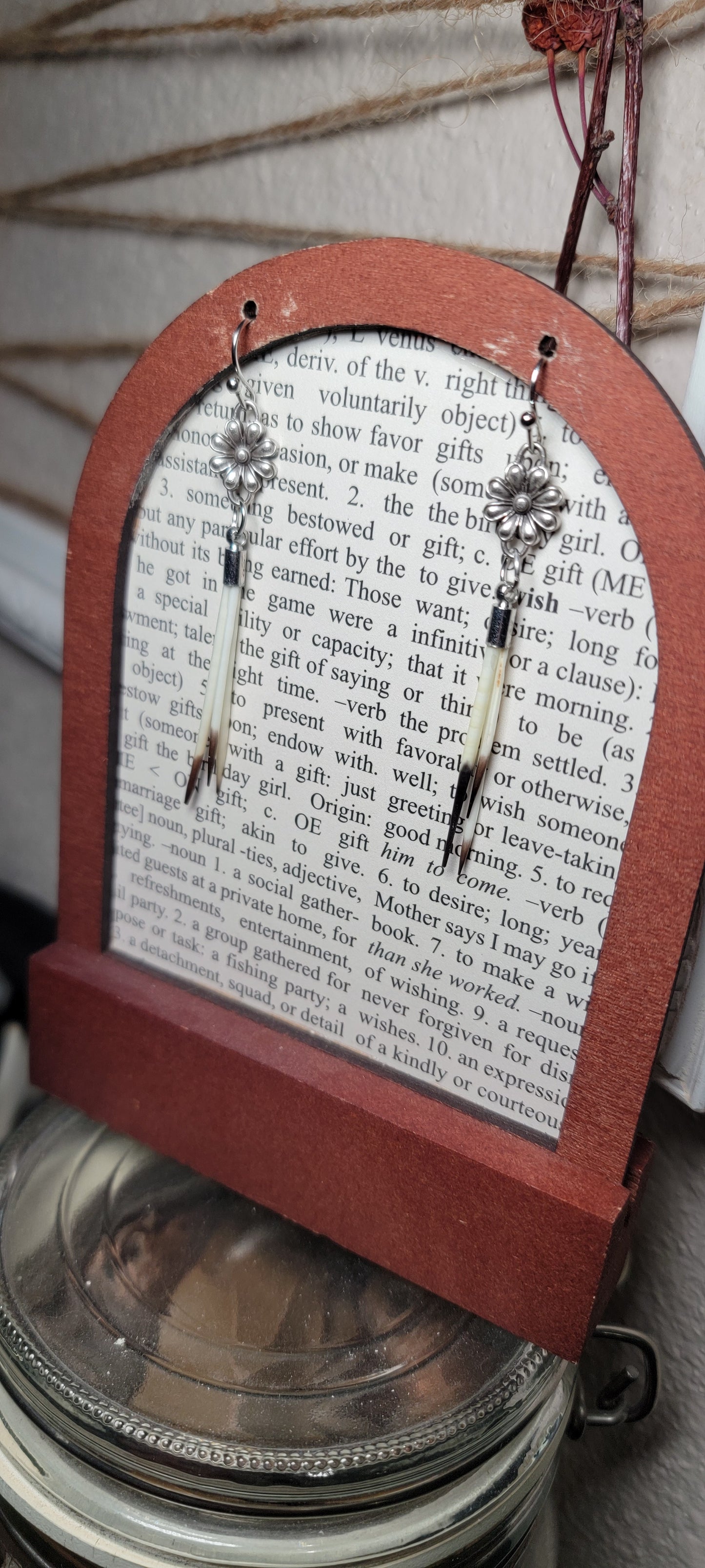 Earrings -Porcupine Quills W/ Silver Flower