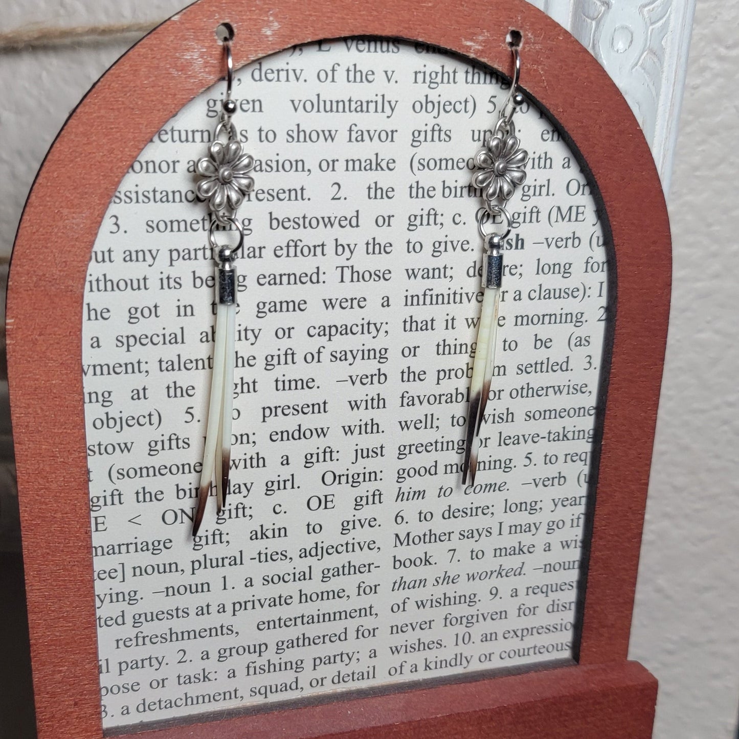 Earrings -Porcupine Quills W/ Silver Flower