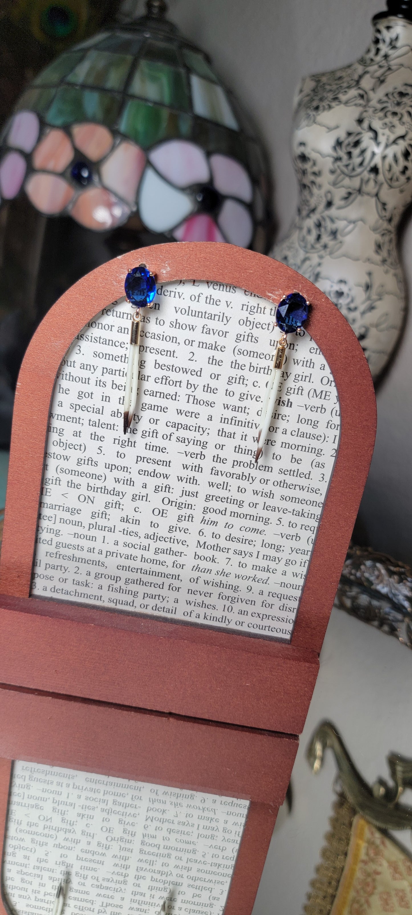 Earrings -Porcupine Quills W/ Blue Gems
