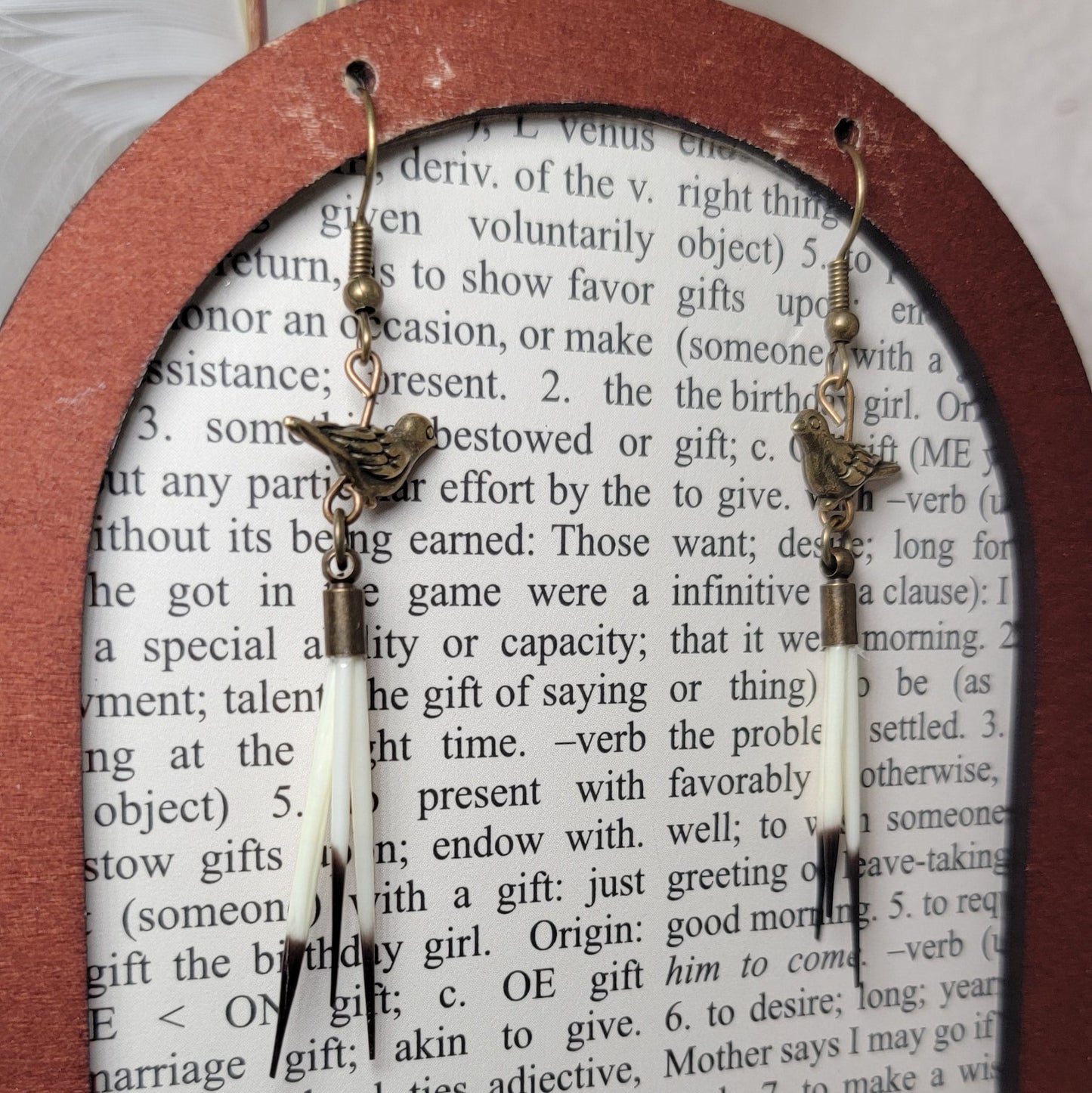 Earrings -Porcupine Quills W/ Bird Charms