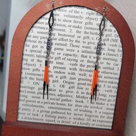 Earrings - Orange Porcupine Quills W/ Simple Charm