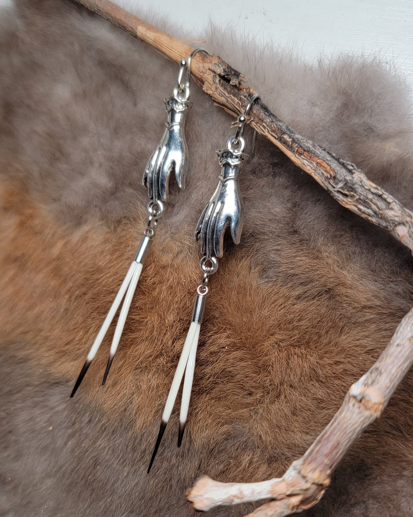 Earrings - Porcupine Quills W/ Hand Charms