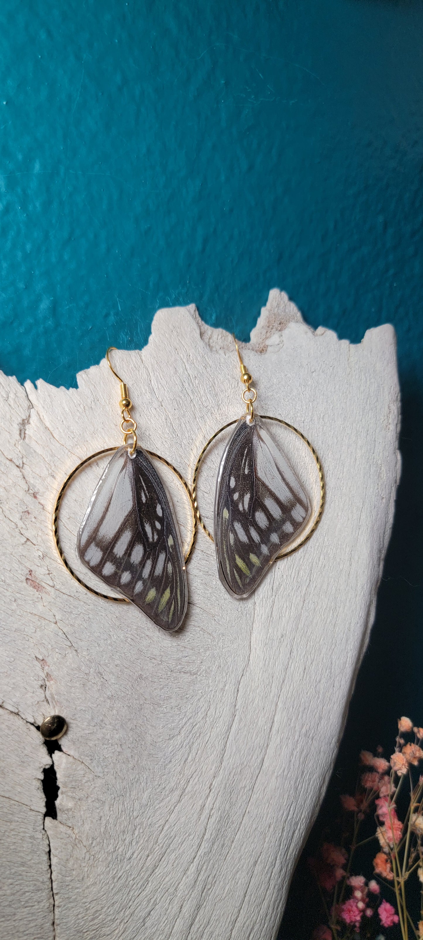 Earrings - Butterfly Wings- Yellow Spotted Sawtooth