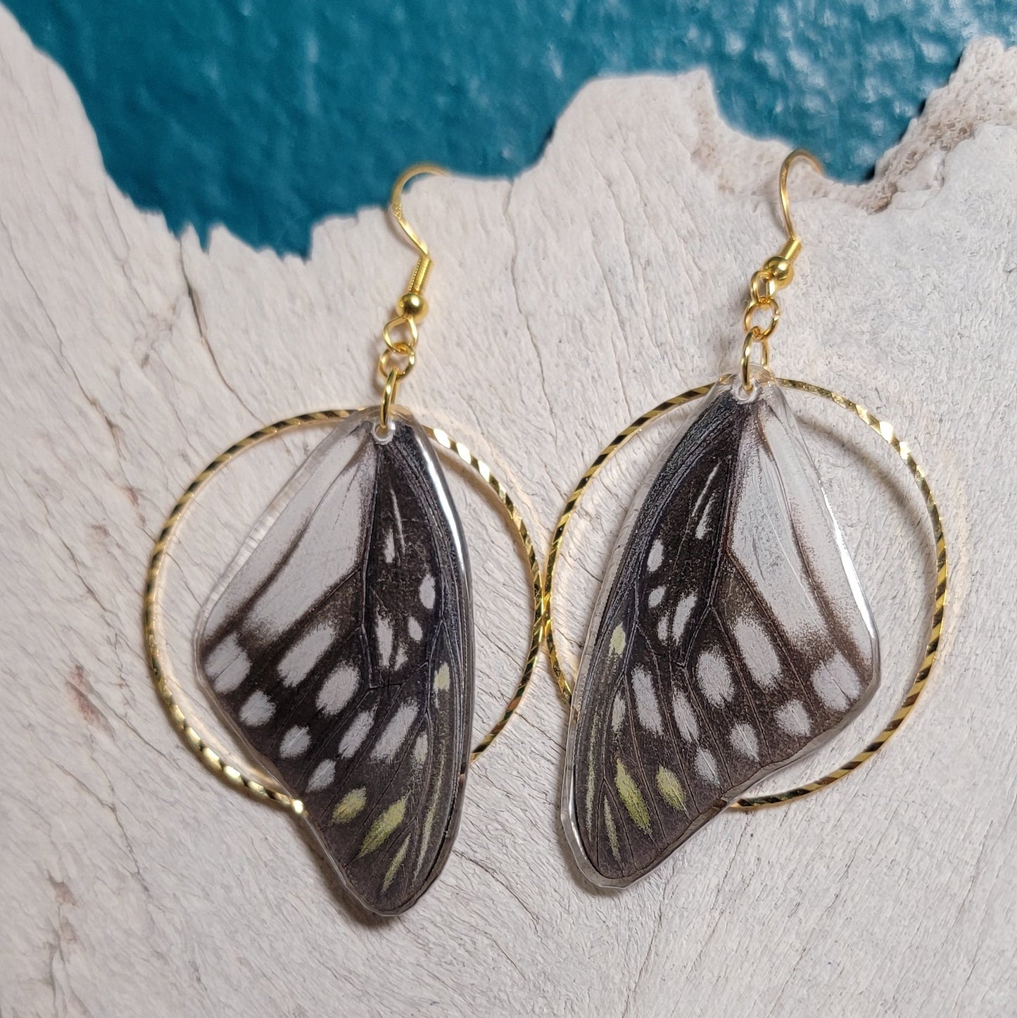 Earrings - Butterfly Wings- Yellow Spotted Sawtooth