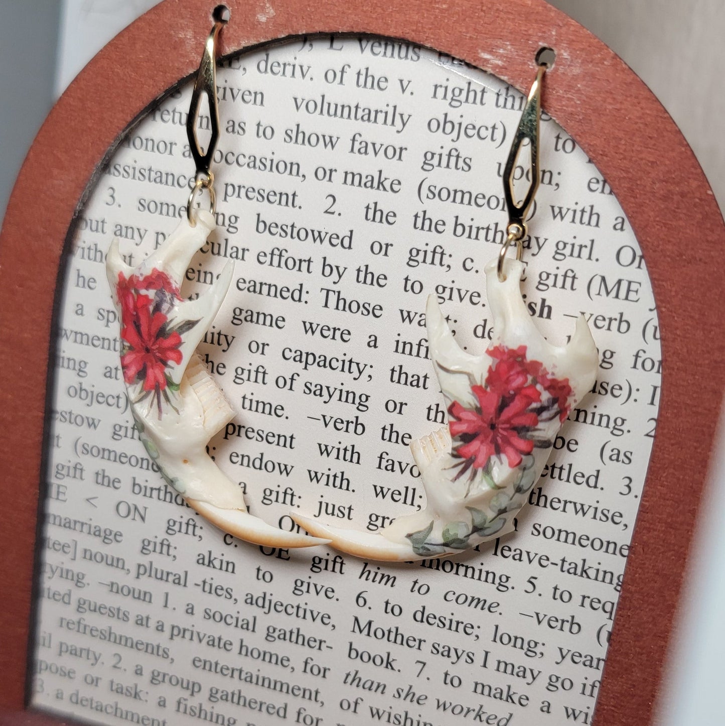 Earrings - Muskrat Jaw W/ Red and Green Florals