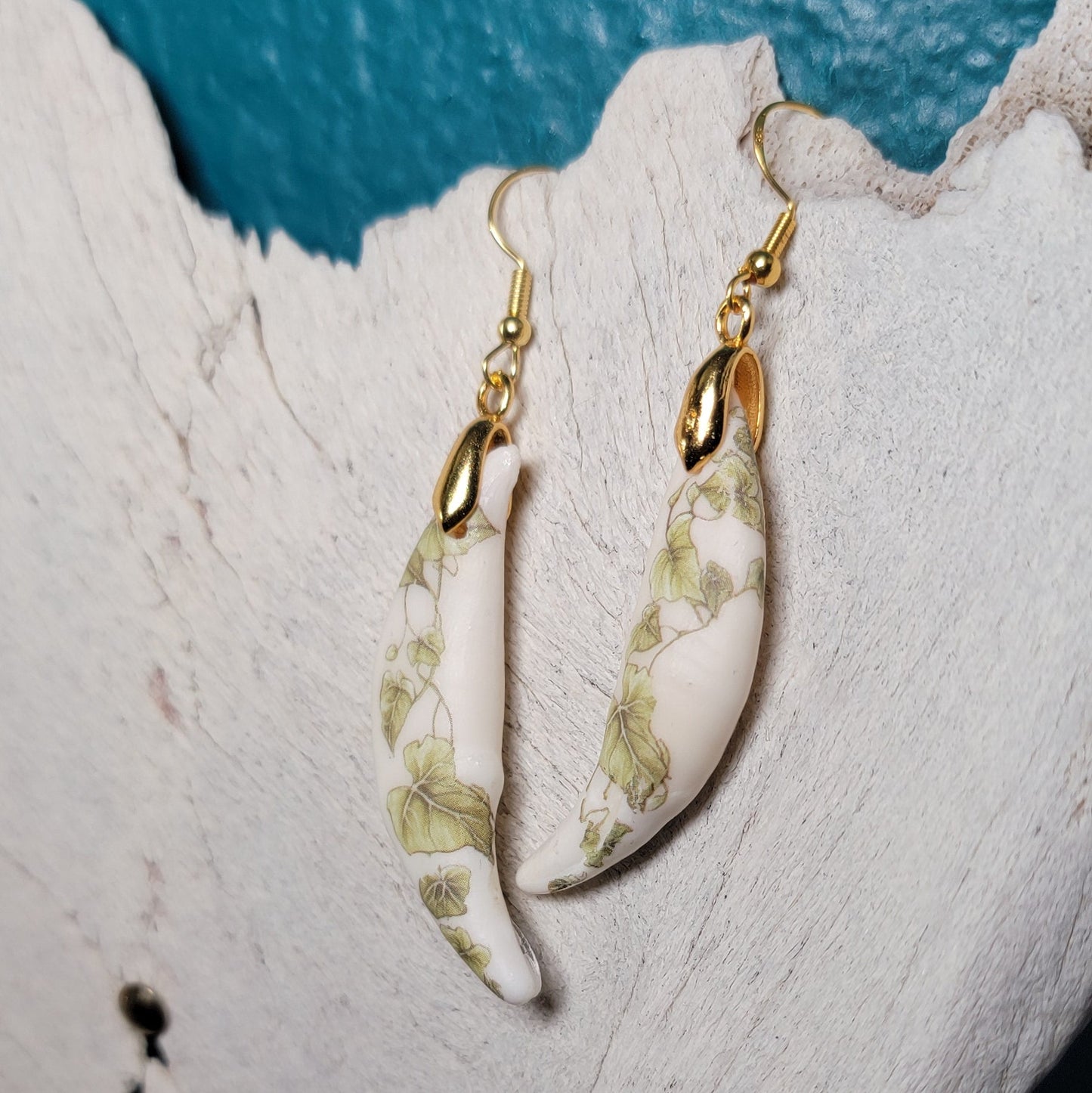 Earrings - Coyote Fang W/ Green Foliage