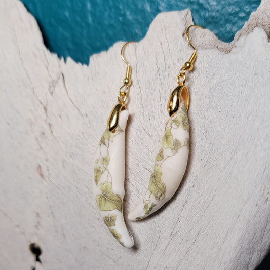 Earrings - Coyote Fang W/ Green Foliage
