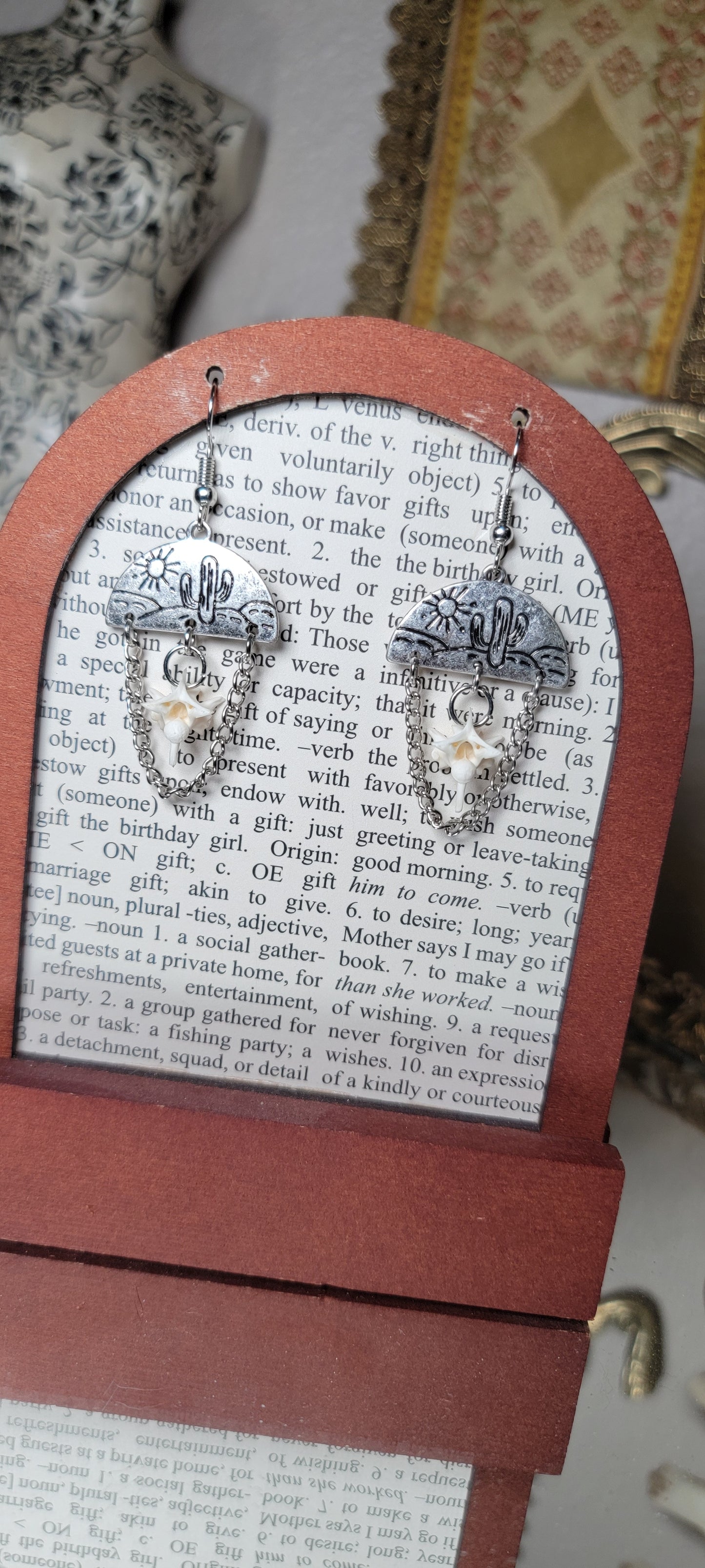 Earrings - Rattlesnake Vertebrae and Western Desert Scene