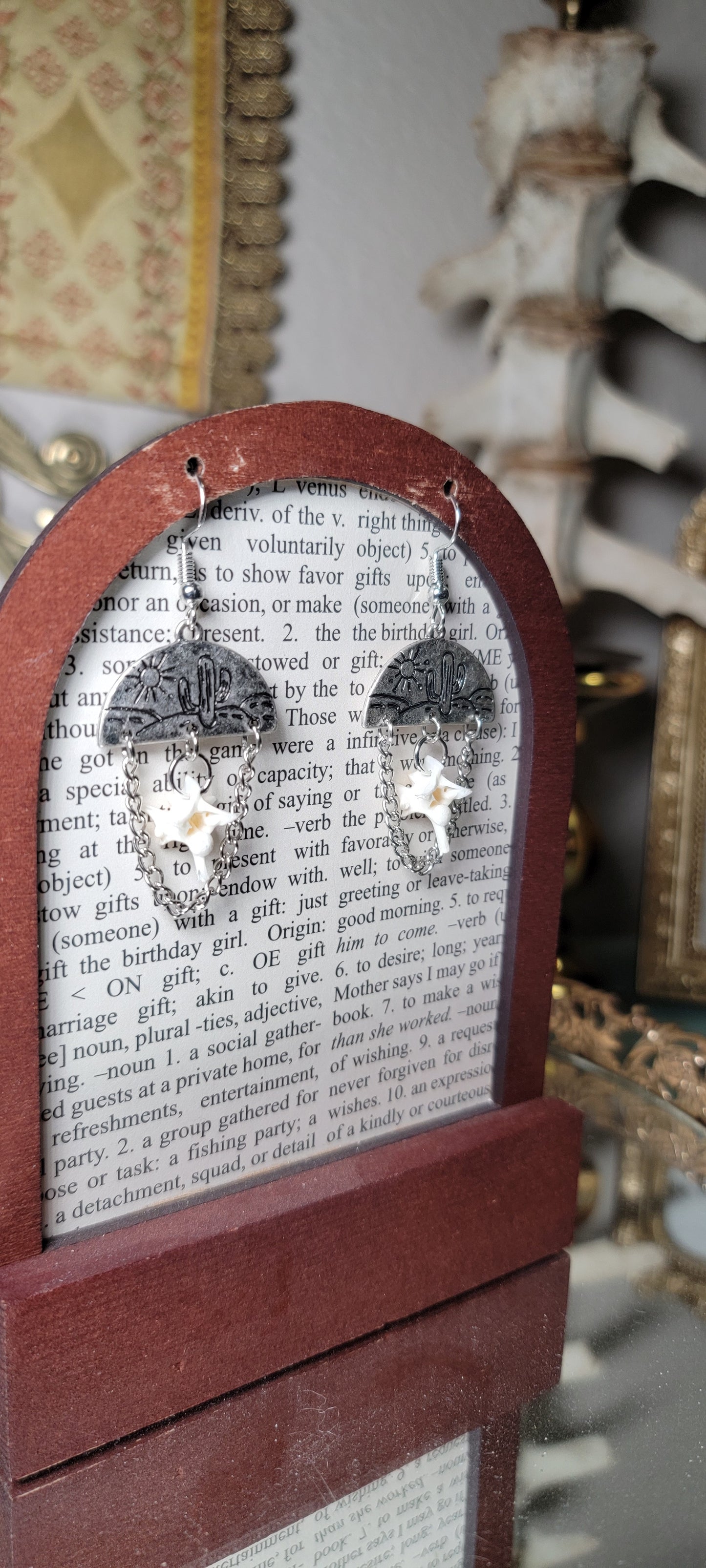 Earrings - Rattlesnake Vertebrae and Western Desert Scene