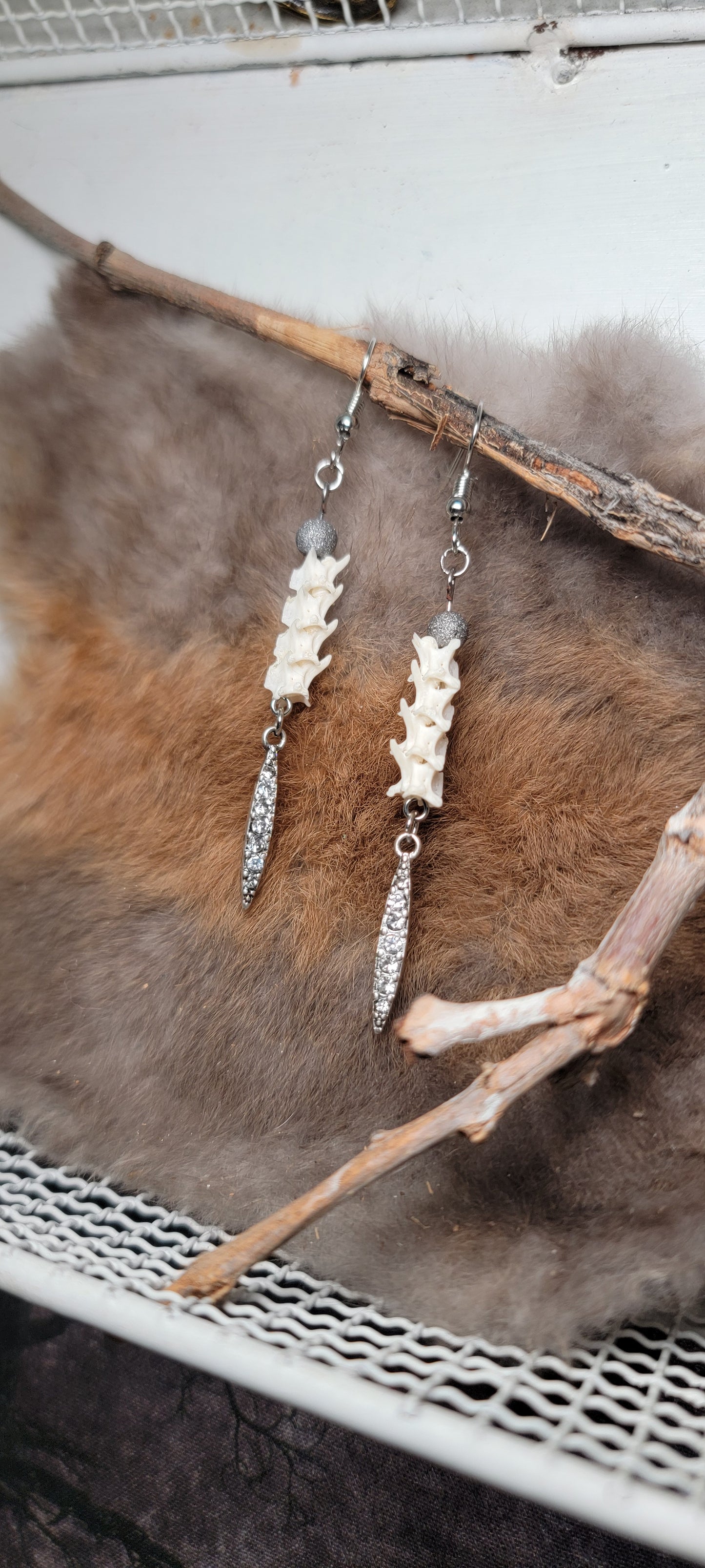 Earrings - Rattlesnake Vertebrae and Bling