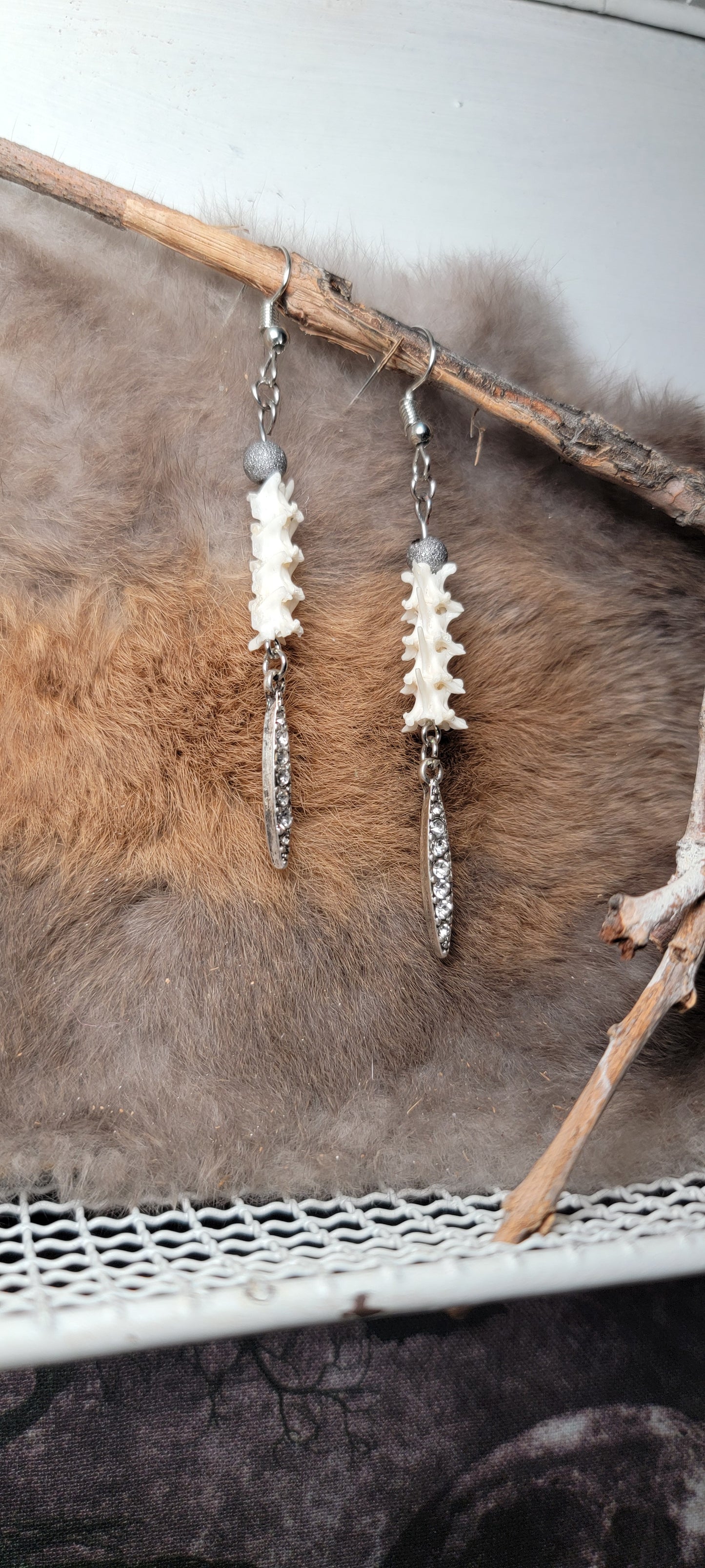 Earrings - Rattlesnake Vertebrae and Bling