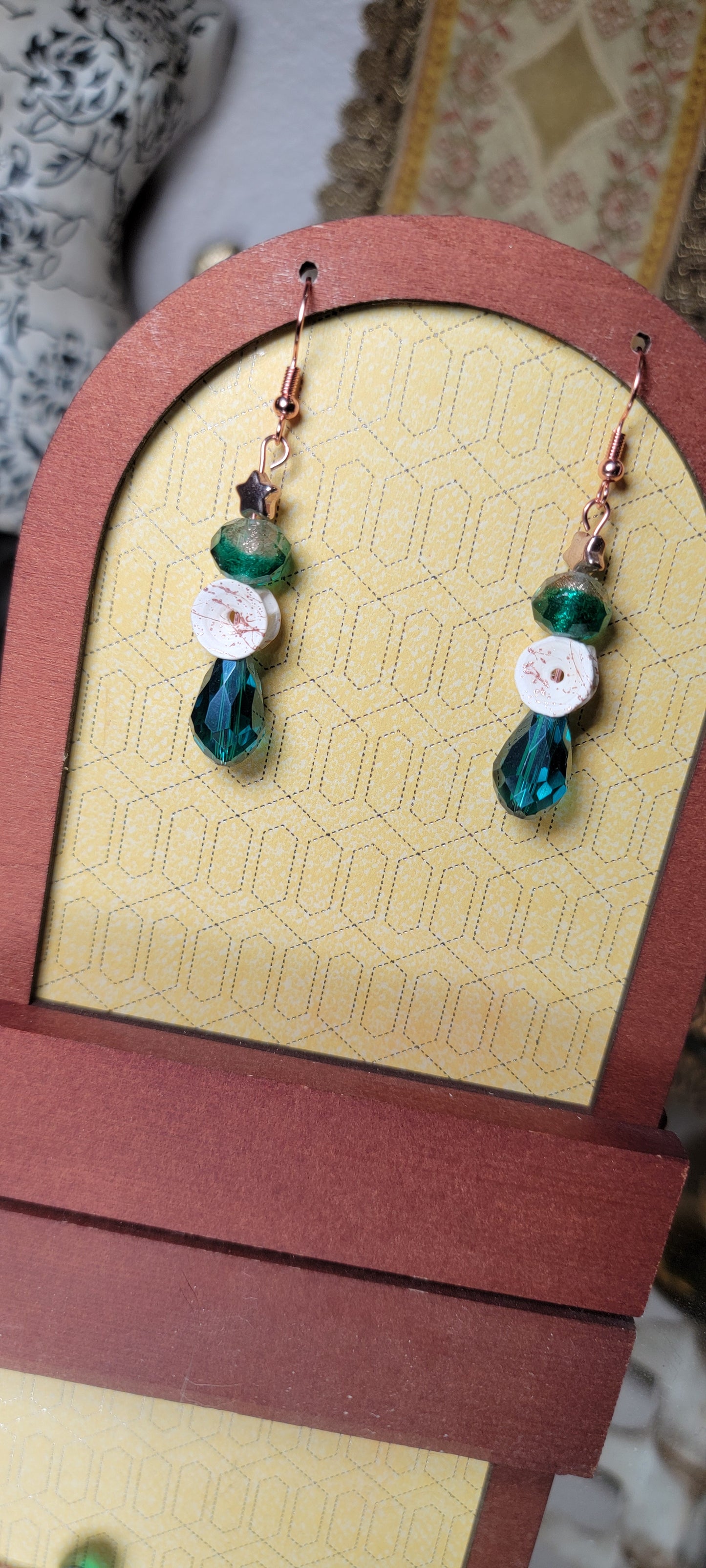 Earrings - Fish Bone with Aqua Beads and Star