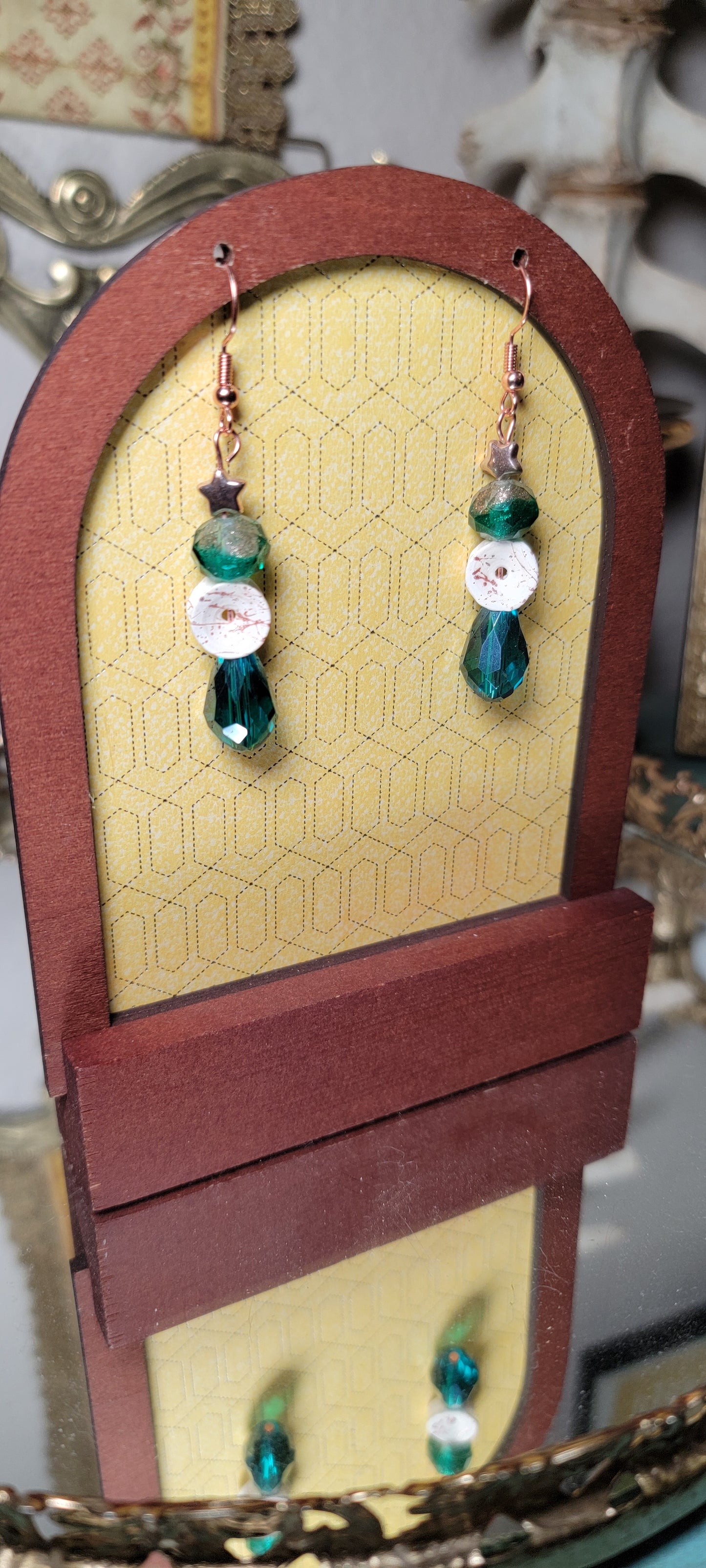 Earrings - Fish Bone with Aqua Beads and Star