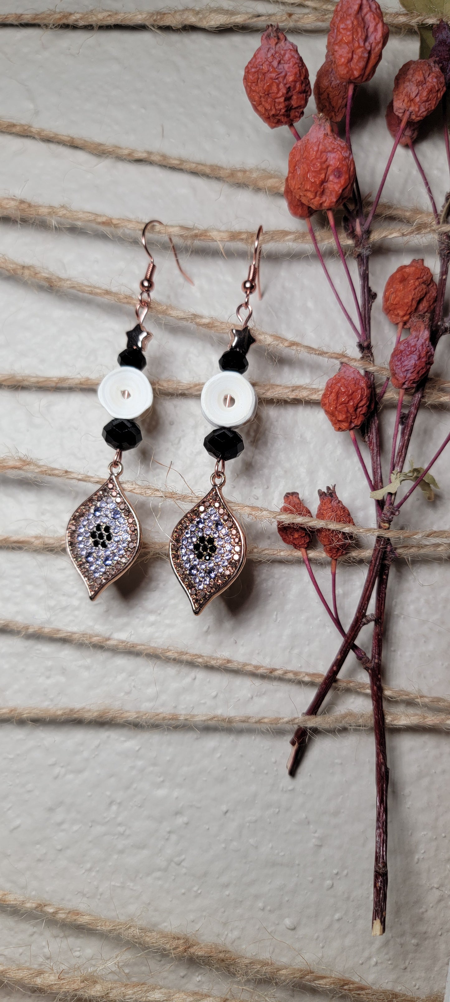 Earrings - Fish Bone in Rose Gold and Lavender