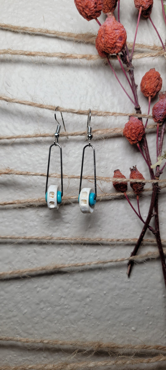 Earrings - Minimalist Style - Fish Bone and Teal