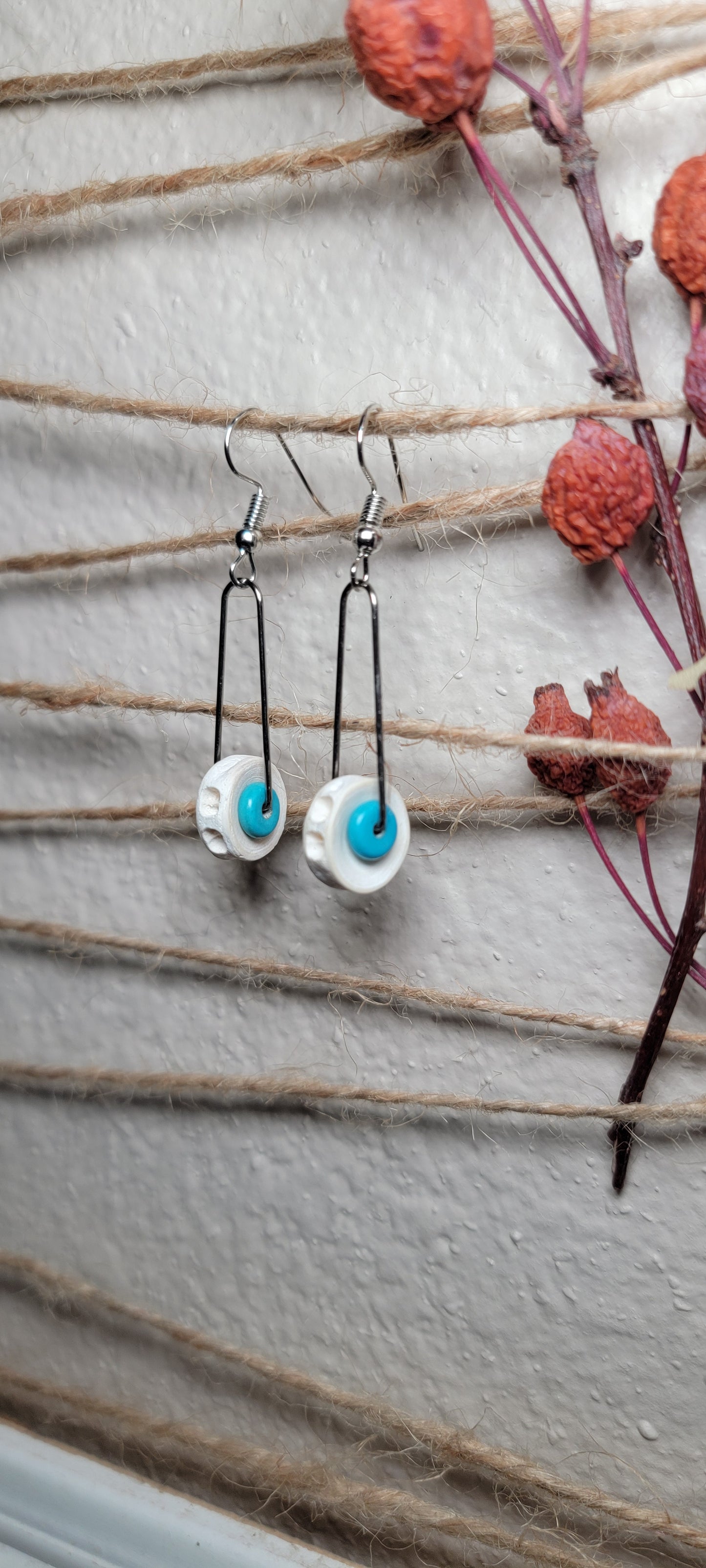 Earrings - Minimalist Style - Fish Bone and Teal