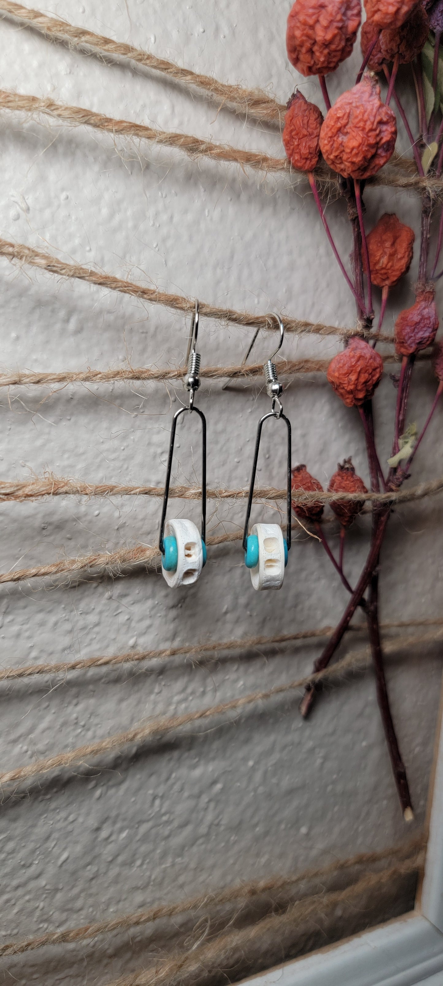 Earrings - Minimalist Style - Fish Bone and Teal