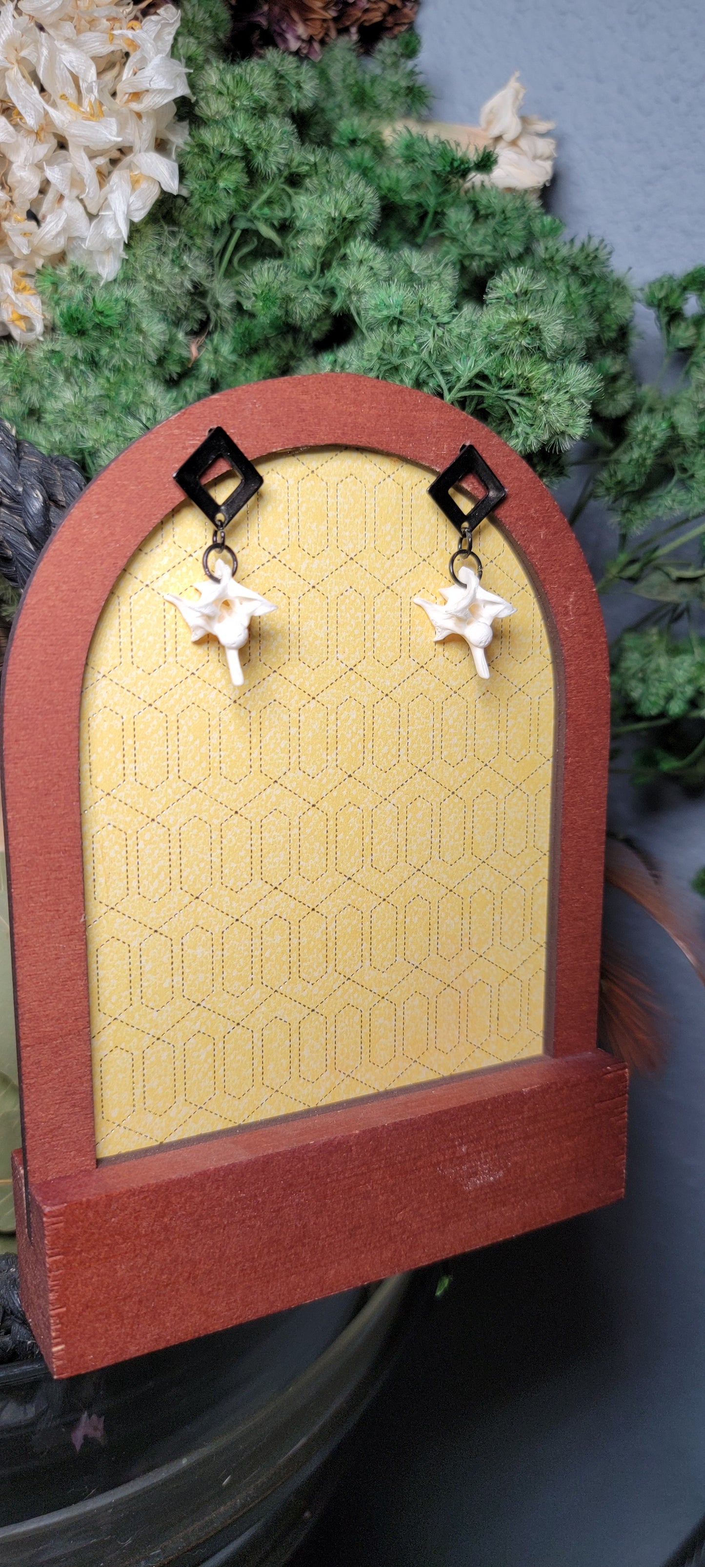 Earrings - Post - Rattlesnake Vertebrae with Black Diamond