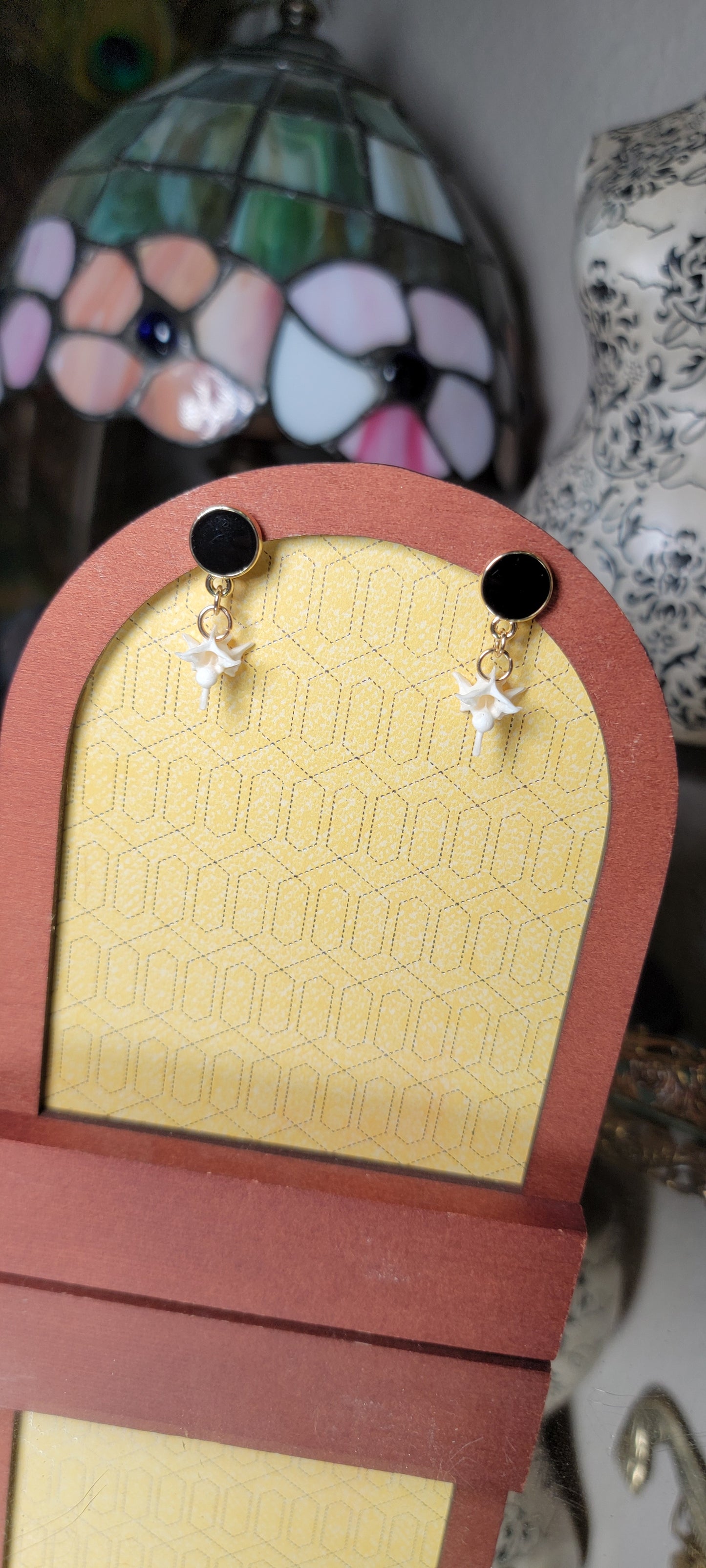 Earrings - Post - Rattlesnake Vertebrae with Gold and Black Circles