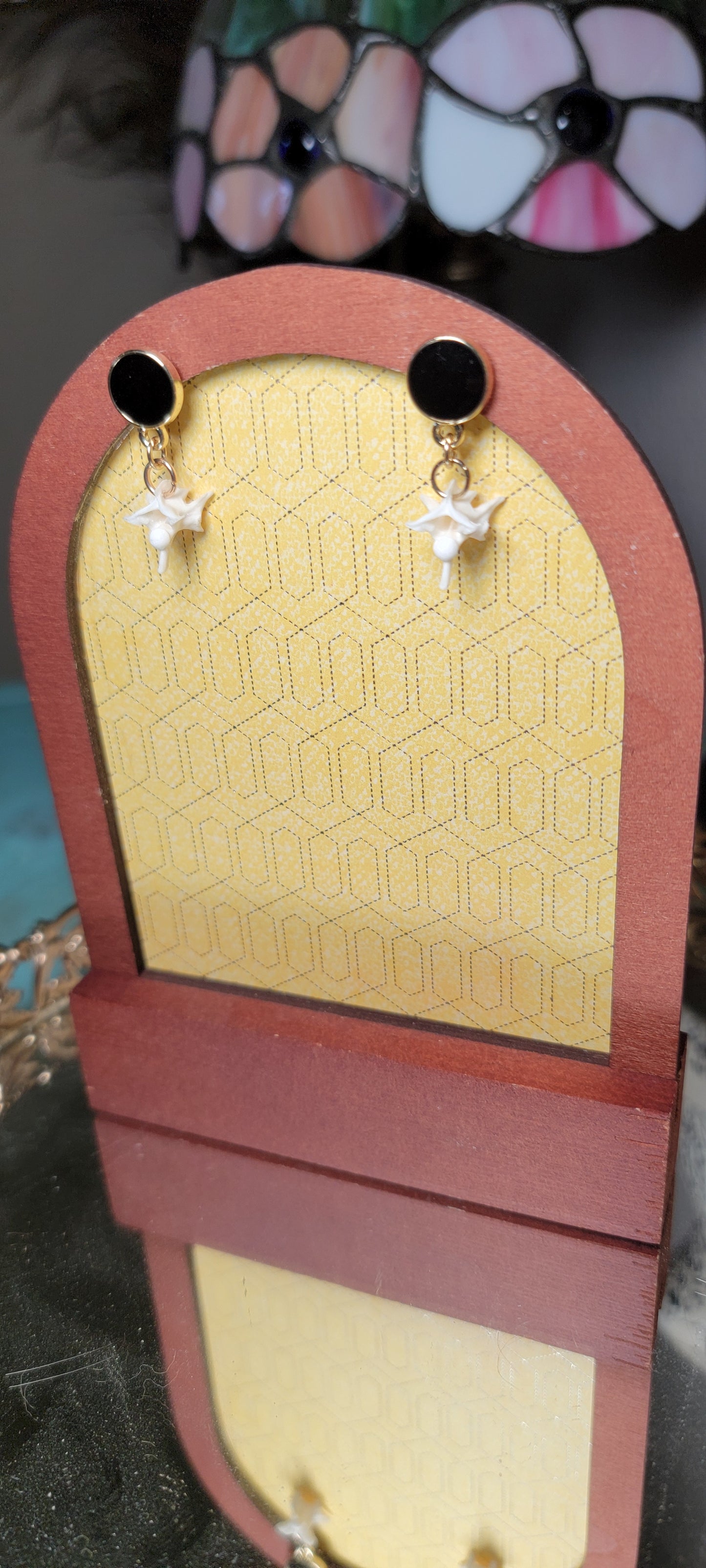 Earrings - Post - Rattlesnake Vertebrae with Gold and Black Circles