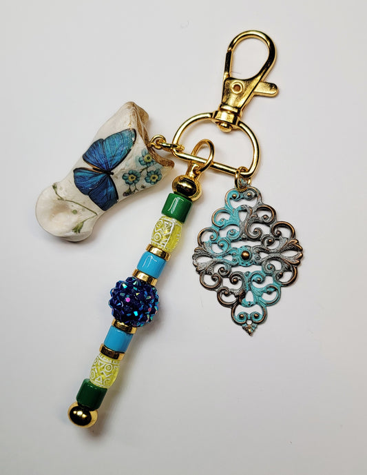 Key Chain/Bag Charm- Deer Knuckle W/ Butterfly Floral Design