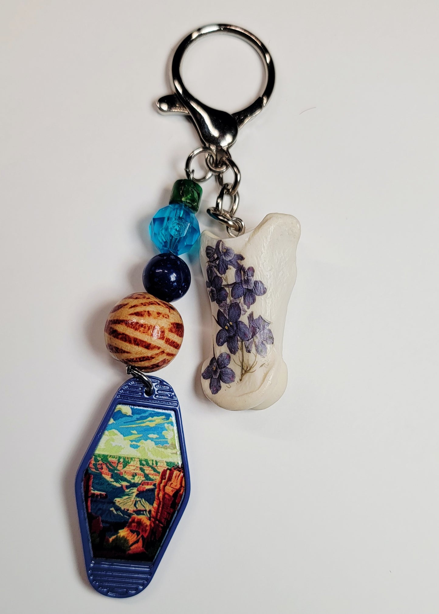 Key Chain/Bag Charm- Deer Knuckle W/ Purple Flower Design