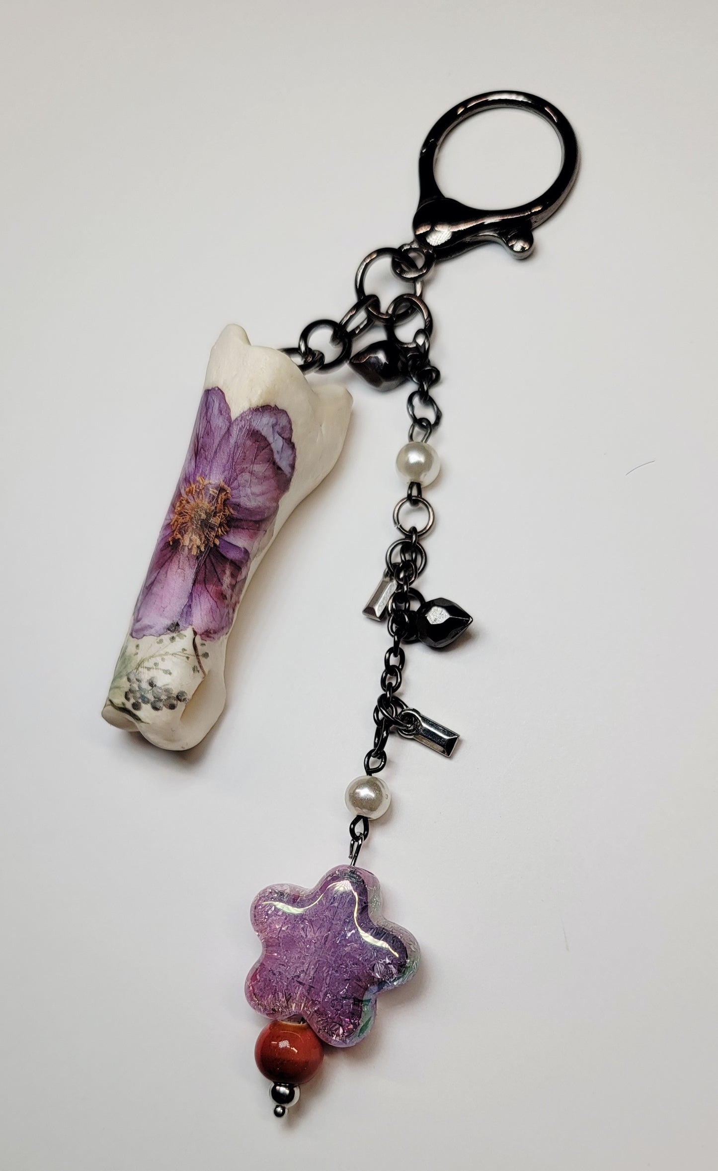 Key Chain/Bag Charm- Deer Knuckle W/ Purple Flower and Leaf Design
