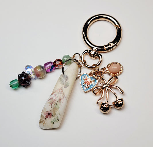 Key Chain/Bag Charm- Bison Tooth W/ Floral Design