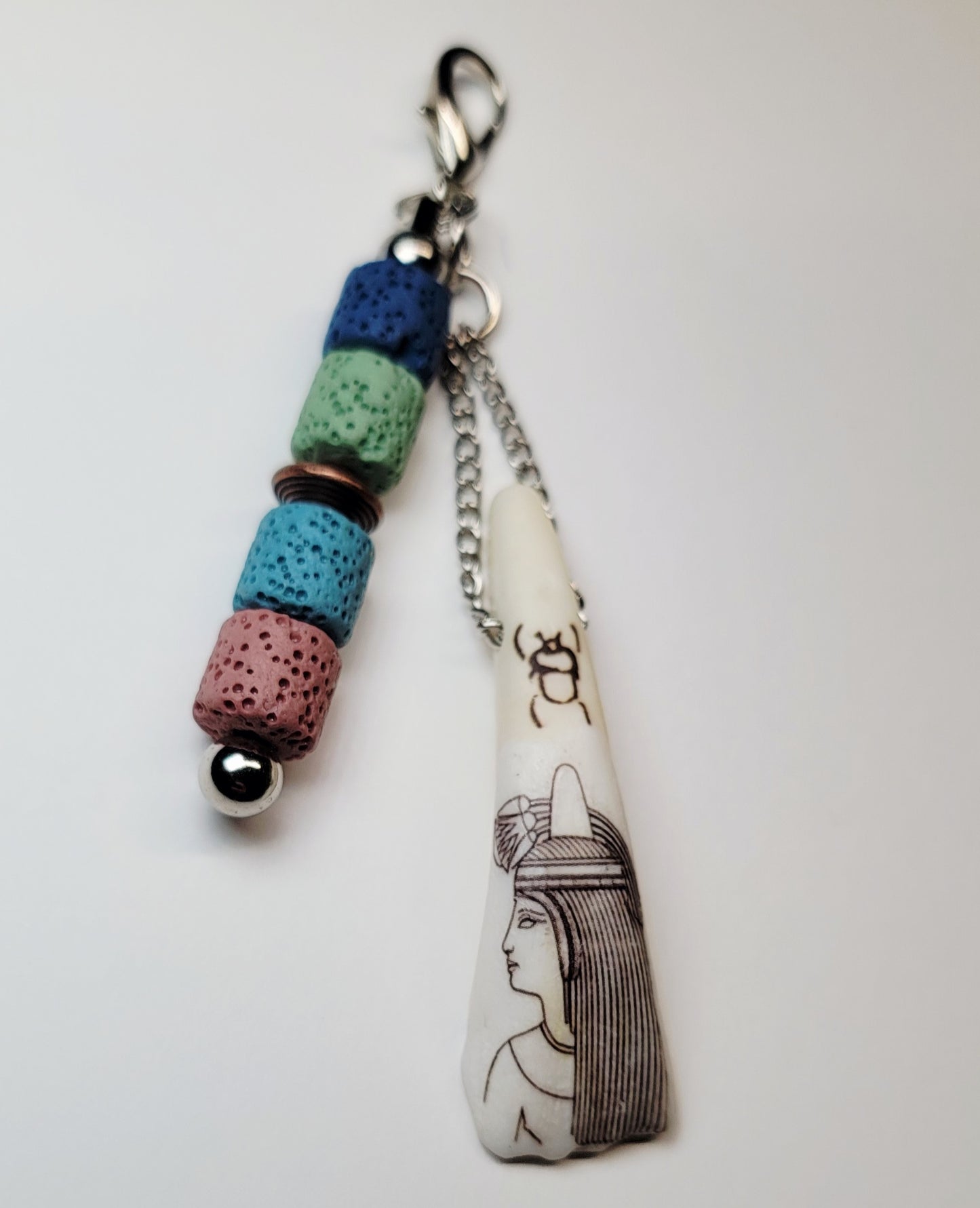 Key Chain/Bag Charm- Bison Tooth W/ Egyptian Theme