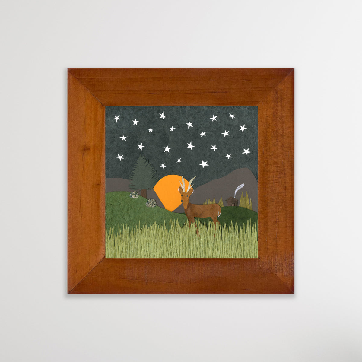 " Deer and Cabin " Paper Collage Art