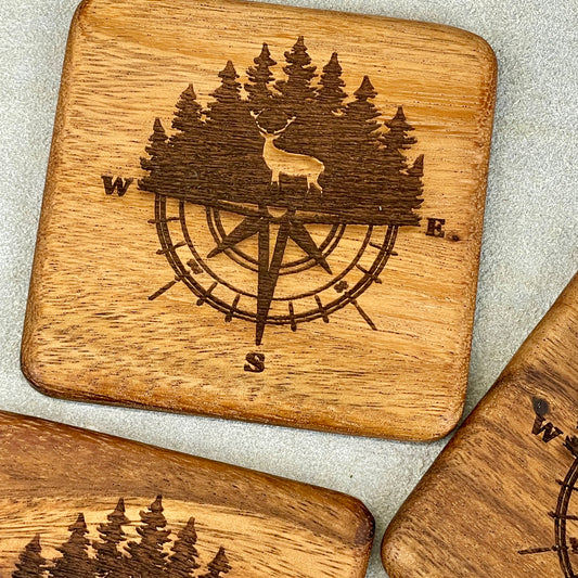 Engraved Wooden Coasters " Deer " Set of 4