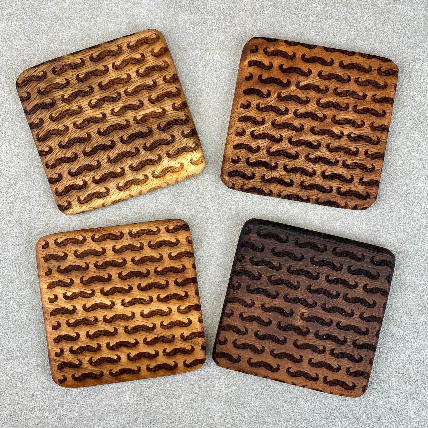 Engraved Wooden Coasters " Mustache " Set of 4