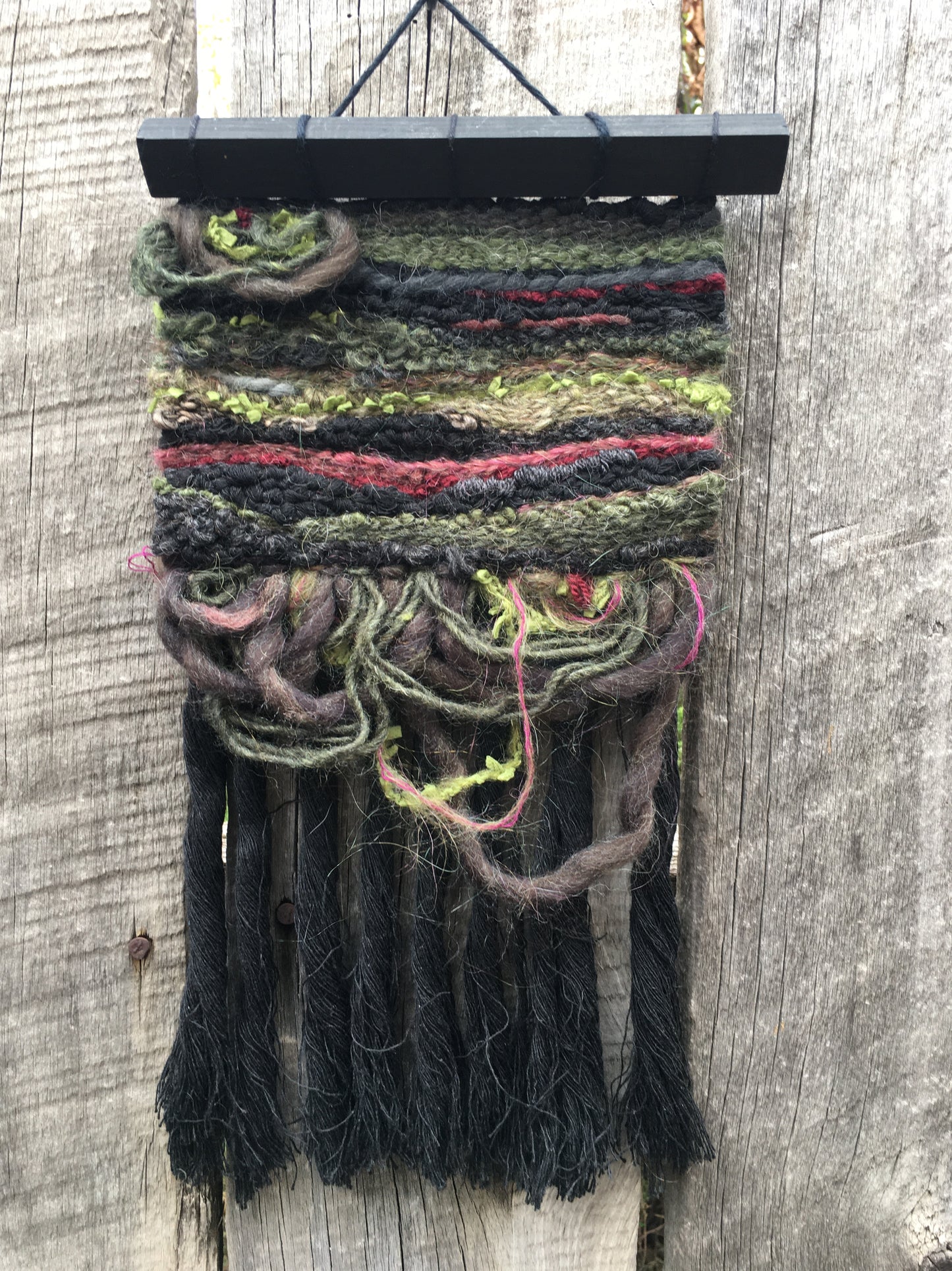 This tapestry is the fourth and final in a series of four handwoven tapestries inspired by the sense of wonder, mystery, and potential found in this environment. The tones and organic shapes in these works evoke the interplay of shadow and light deep within the forests, where the ancient and new coexist.