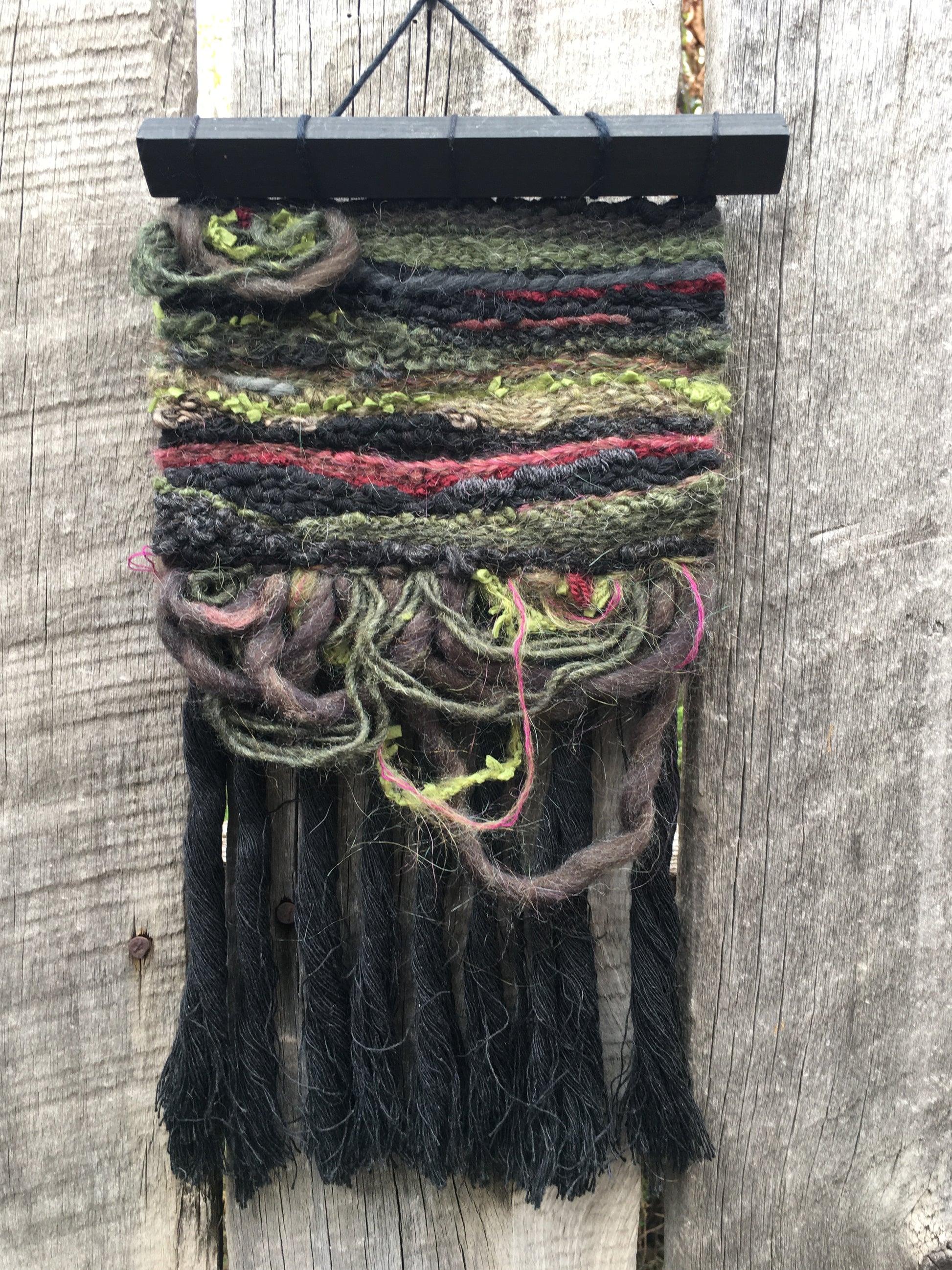 This tapestry is the fourth and final in a series of four handwoven tapestries inspired by the sense of wonder, mystery, and potential found in this environment. The tones and organic shapes in these works evoke the interplay of shadow and light deep within the forests, where the ancient and new coexist.