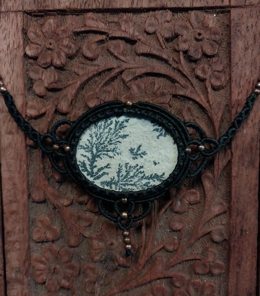 Psilomelane Dendrite Fossil Black Adjustable Hand Knotted Necklace