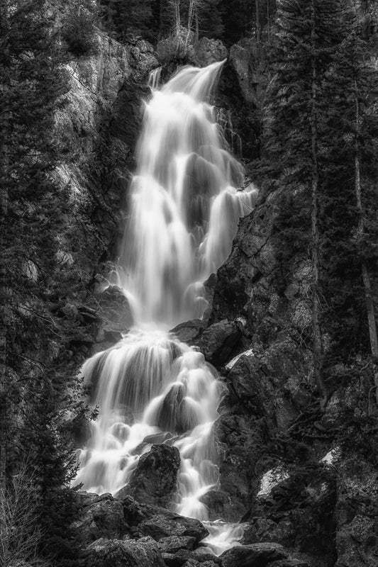 " Fish Creek Falls " Black and White Waterfall on Metal