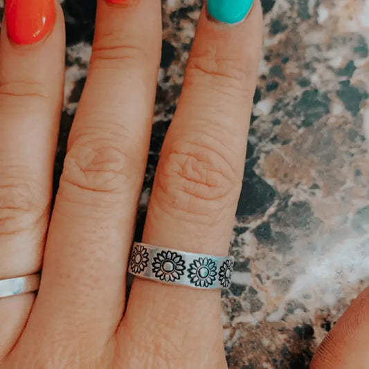Ring- Silver Band with Flowers