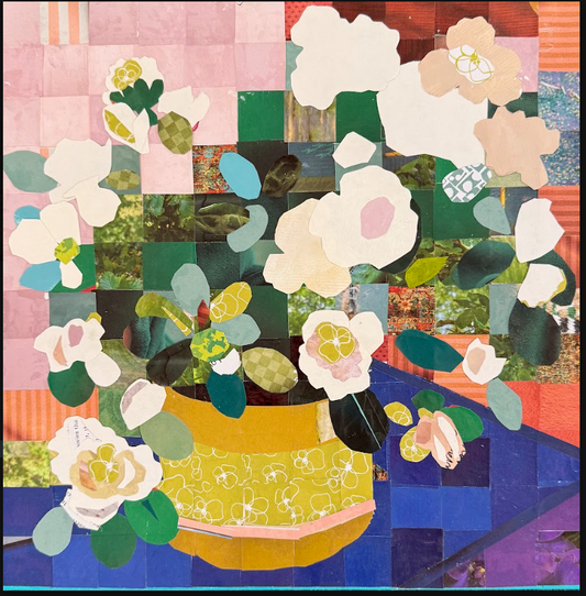Original Collage on Canvas- "Flowers"
