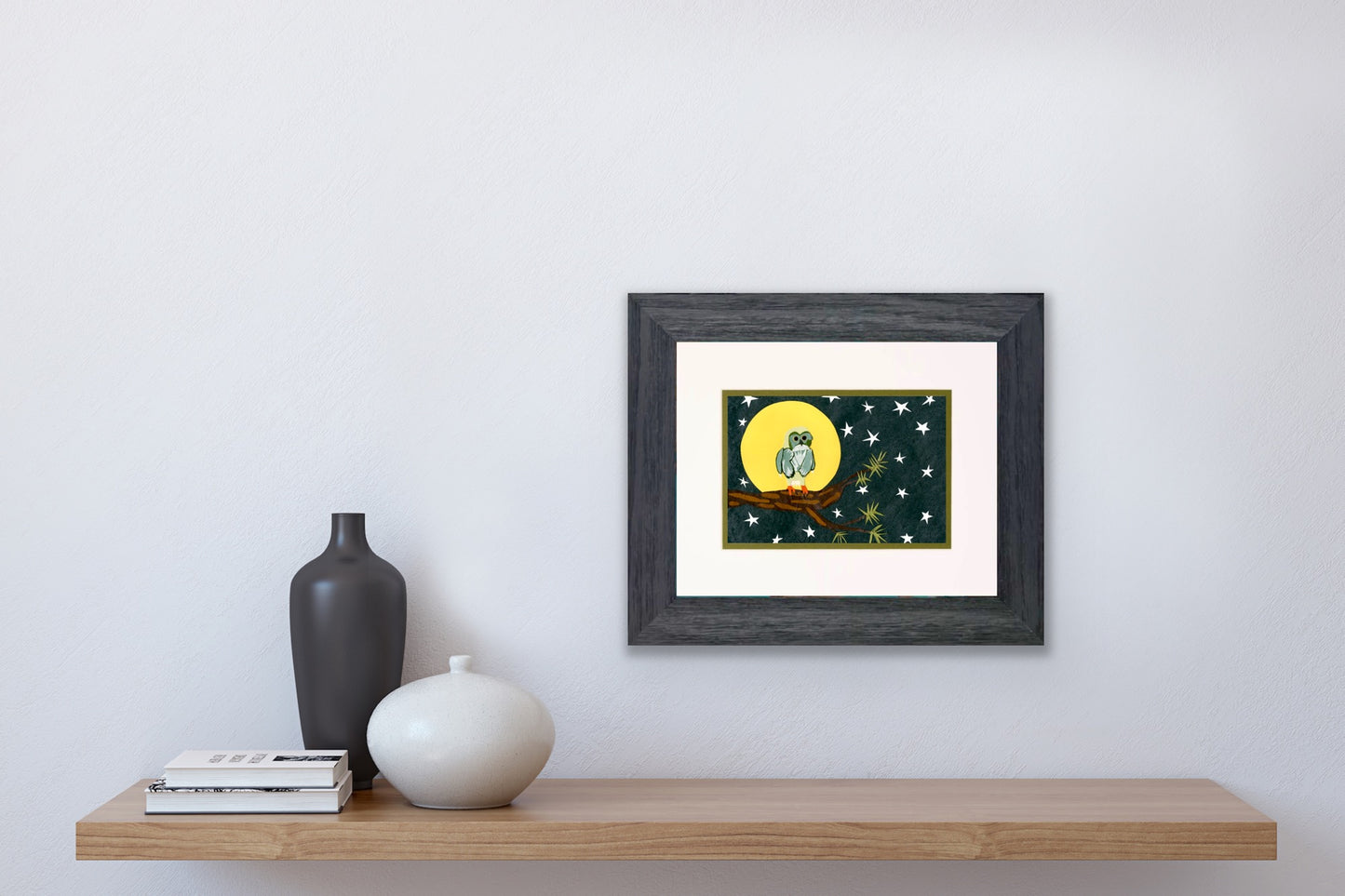 " Full Moon Owl " Paper Collage Art