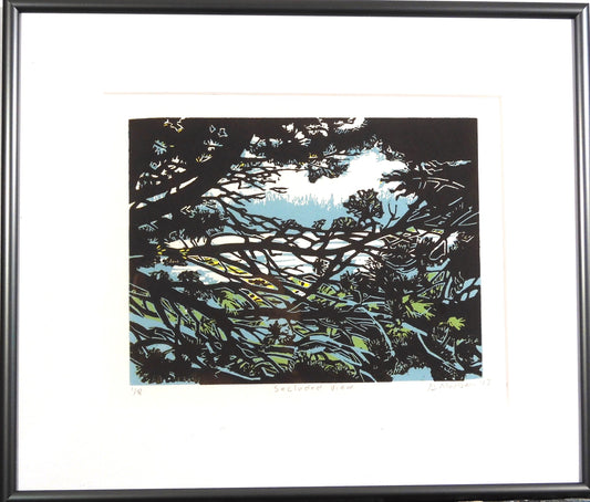 " Secluded View " Framed Original Relief Print
