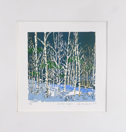 Original Matted Relief Print - "Winter Aspen"