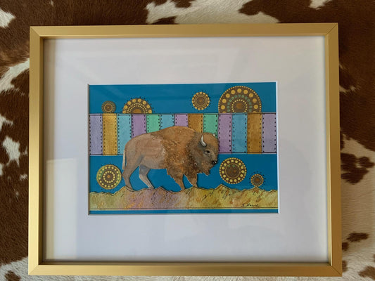 " Golden Bison " Original Watercolor Collage
