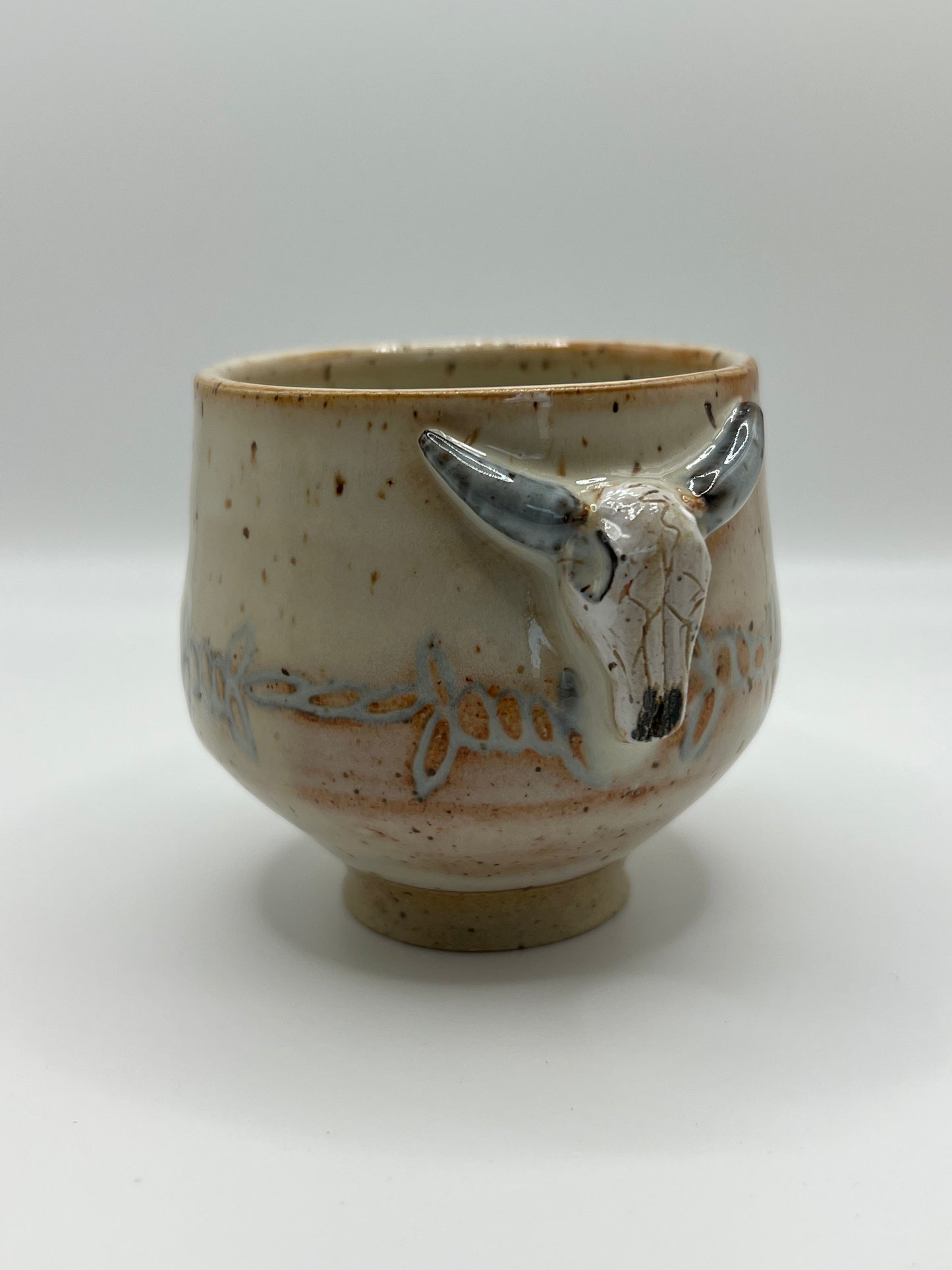 Pottery Shot Glass- Cow Skull -White