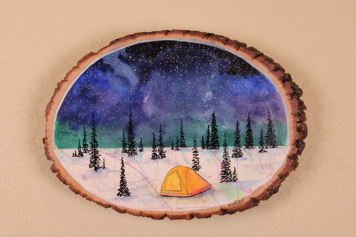 Original Mixed Media - At Camp Sacajawea - Wood Slice