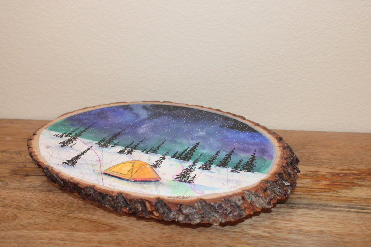 Original Mixed Media - At Camp Sacajawea - Wood Slice