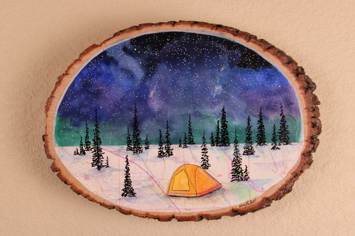 Original Mixed Media - At Camp Sacajawea - Wood Slice