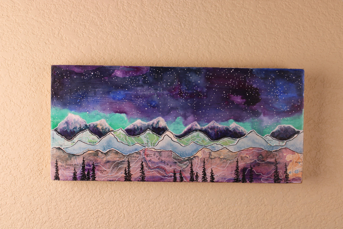 Original Mixed Media - Wolf Tail Mountain - On Wooden Plank