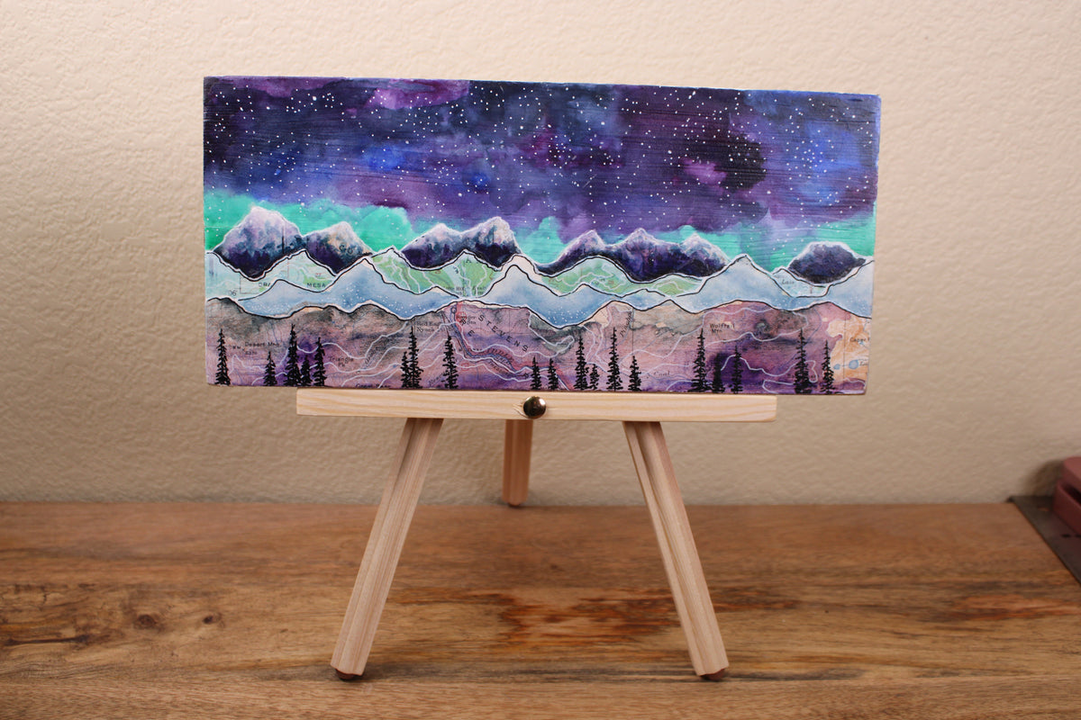 Original Mixed Media - Wolf Tail Mountain - On Wooden Plank