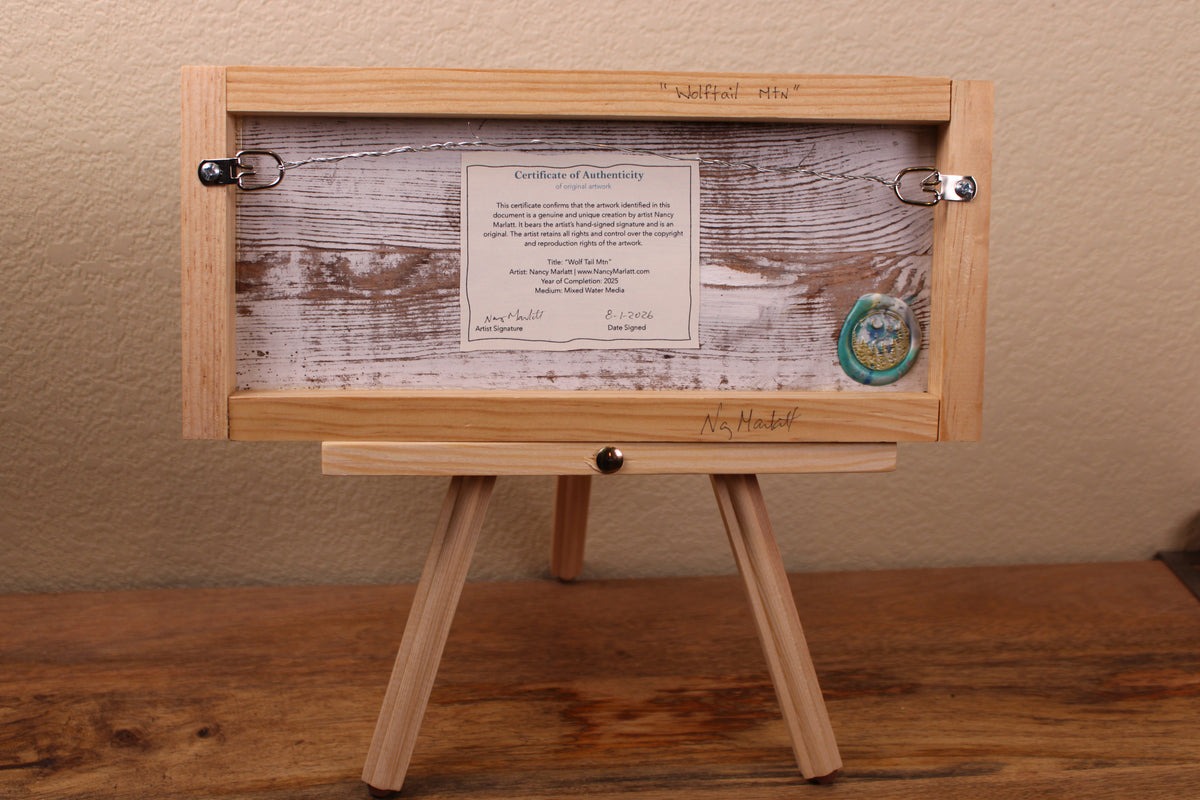 Original Mixed Media - Wolf Tail Mountain - On Wooden Plank