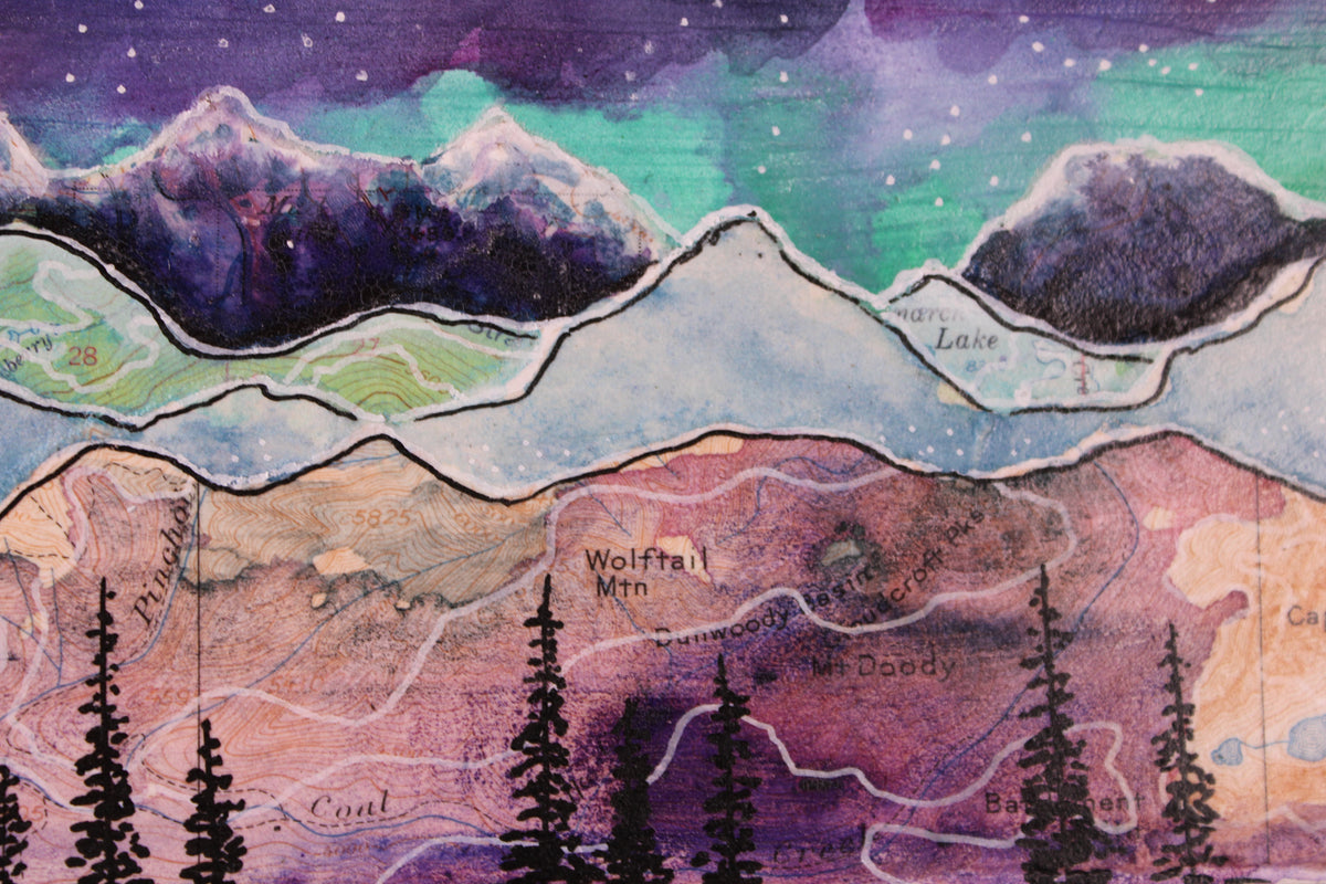Original Mixed Media - Wolf Tail Mountain - On Wooden Plank